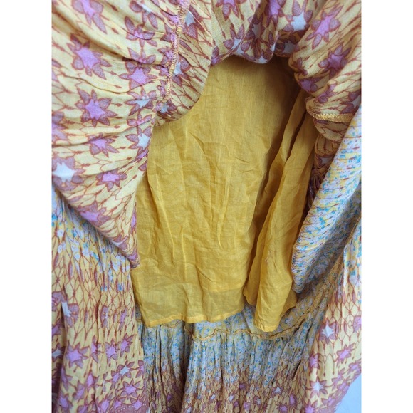 Free People Rare Feelings Printed Dress In Goldenrod Combo Ruffles Size Medium - Picture 8 of 12